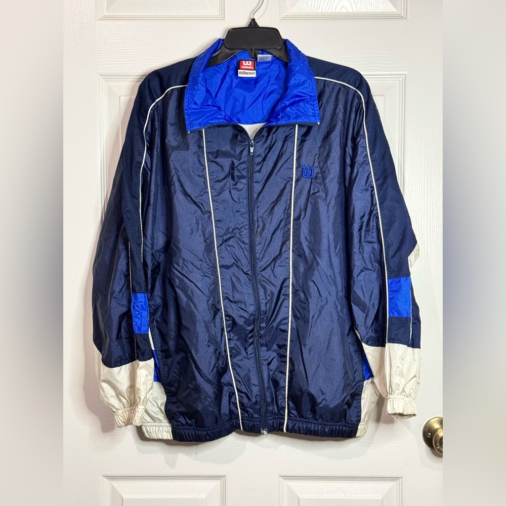 Vintage Wilson Mens Windbreaker Jacket Size L Tennis Blue 90s Color Block